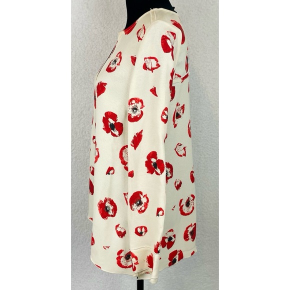 PROENZA SCHOULER • Cream/Red Poppy Print Long-Sleeve Crepe Blouse - Picture 5 of 16